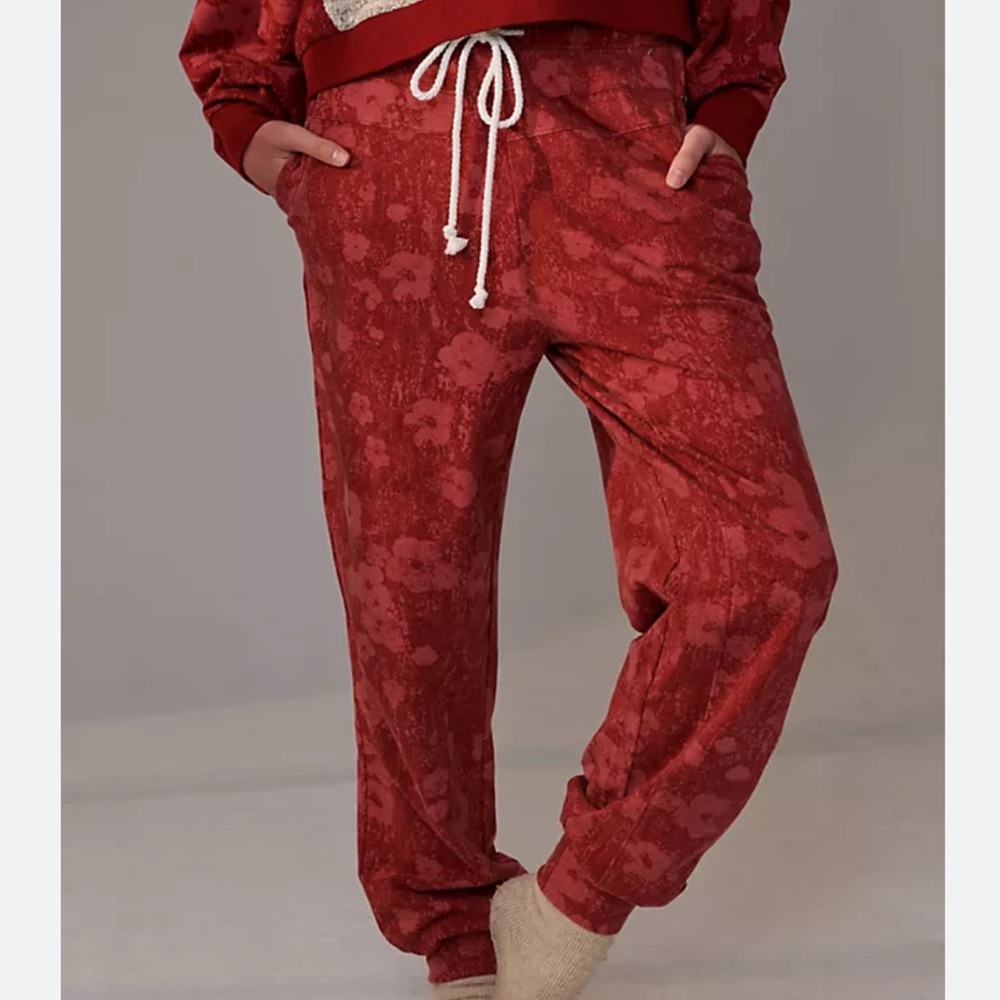 Anthropologie Saturday/Sunday Flora Printed Joggers in Wine